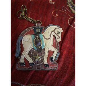 Chala Horse-Shaped Woven Leather Coin Purse Keychain With Zippered Pocket